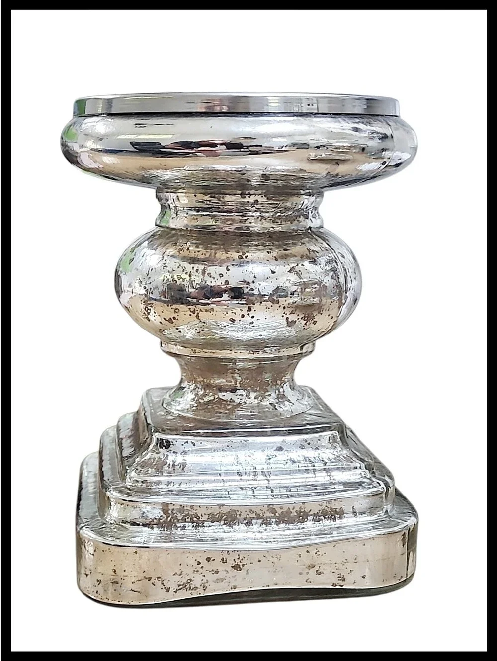 NEW Pottery Barn Antique Mercury Glass Pillar Candle Holder Silver 2 Available